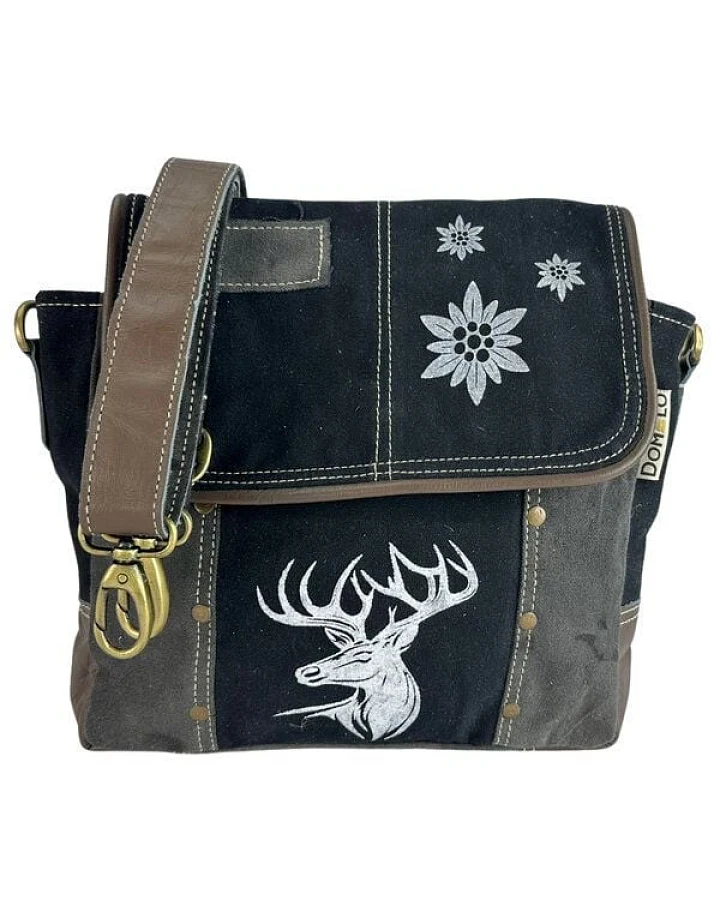 Domelo Messenger Tasche aus Canvas und Leder. Crossover mit Hirsch Motiv