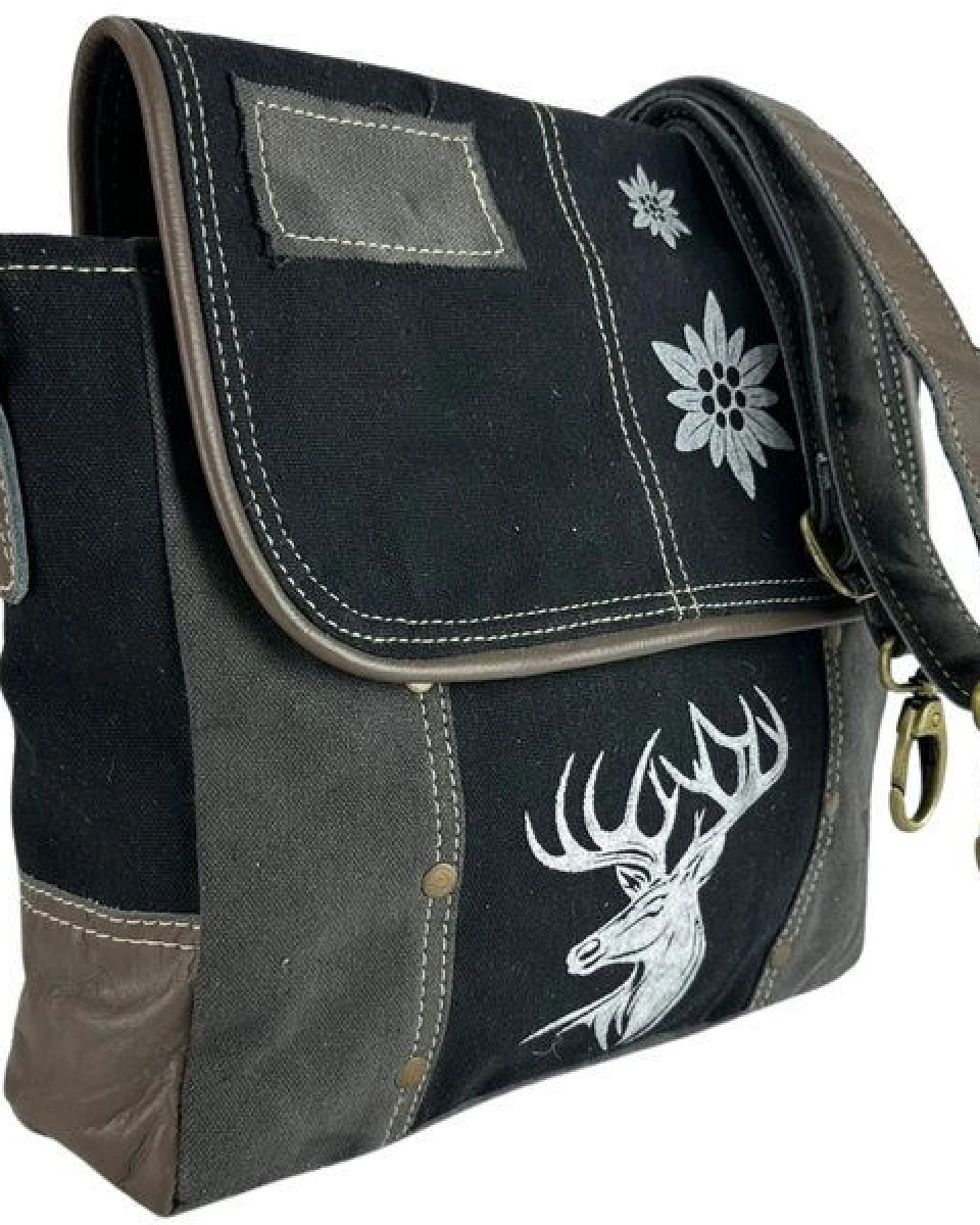 Domelo Messenger Tasche aus Canvas und Leder. Crossover mit Hirsch Motiv – Ansicht 3