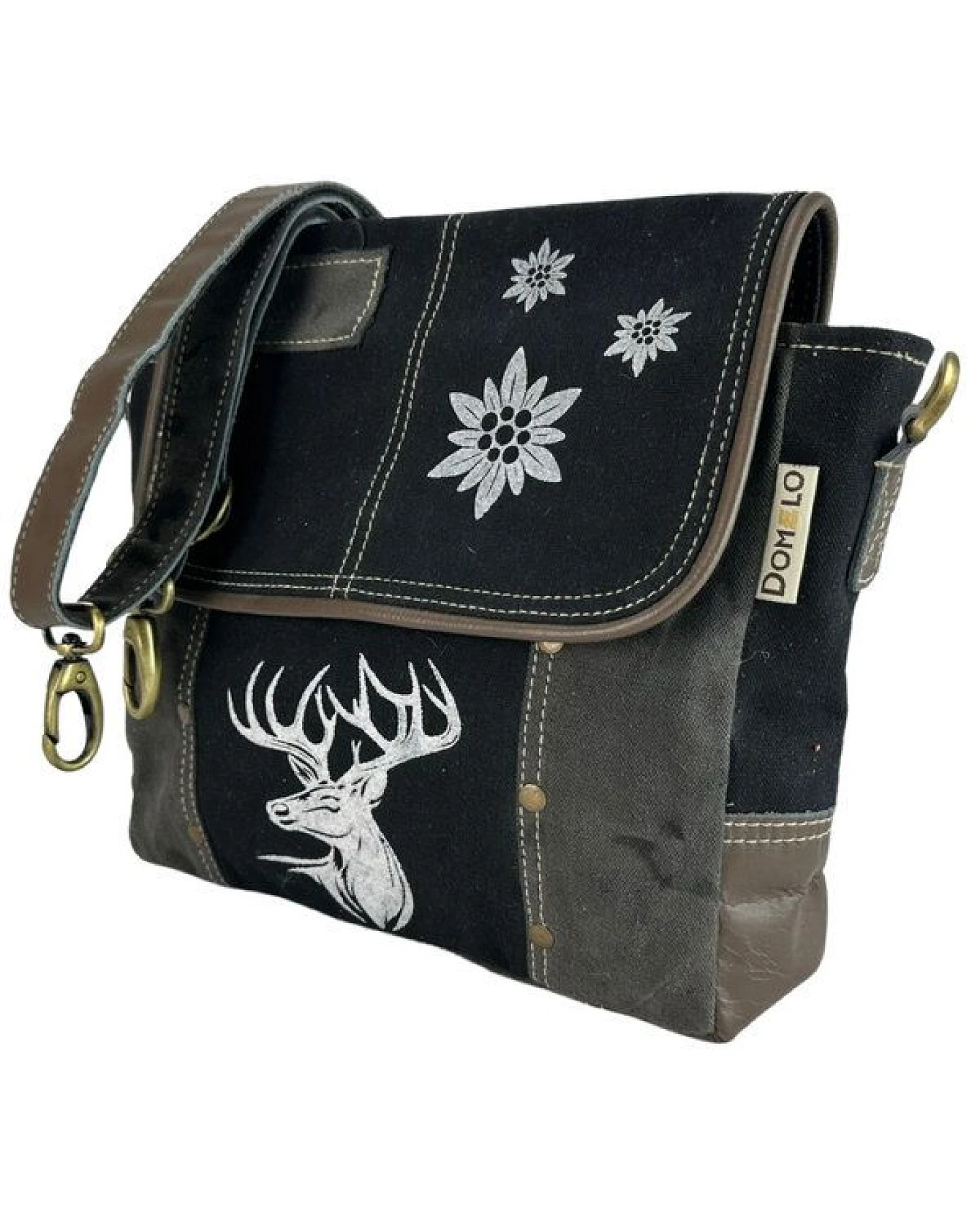 Domelo Messenger Tasche aus Canvas und Leder. Crossover mit Hirsch Motiv – Ansicht 4