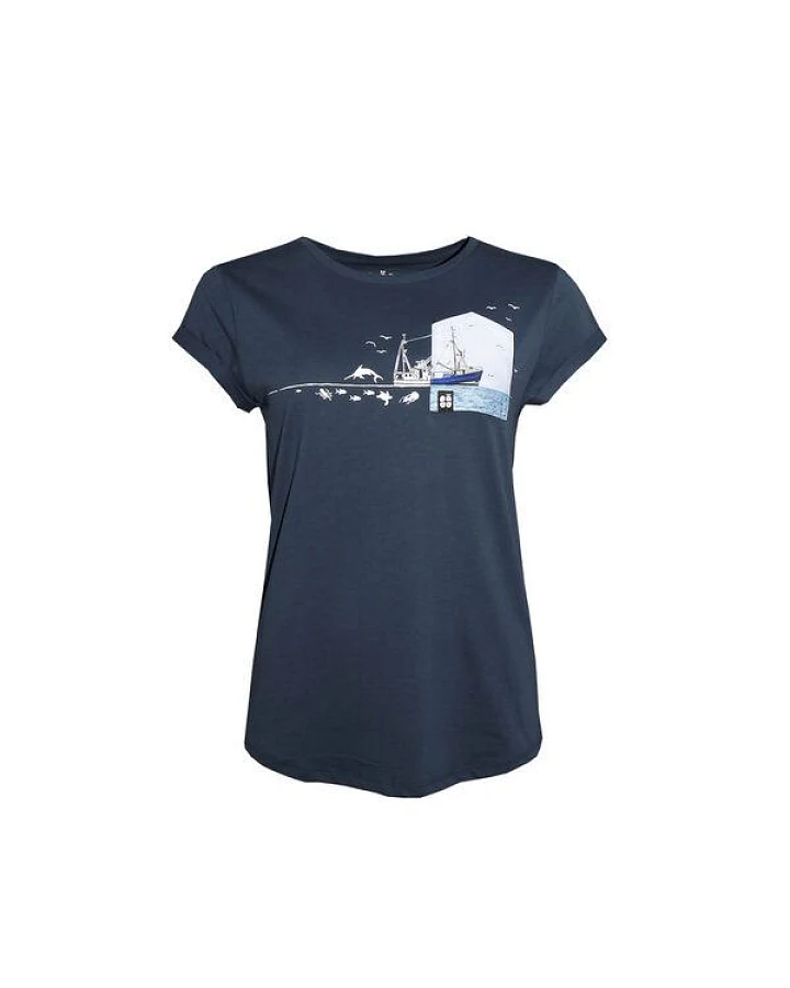 FÄDD Damen T-Shirt Rundhals aus Bio-Baumwolle "Fischernteboot BT" Blau