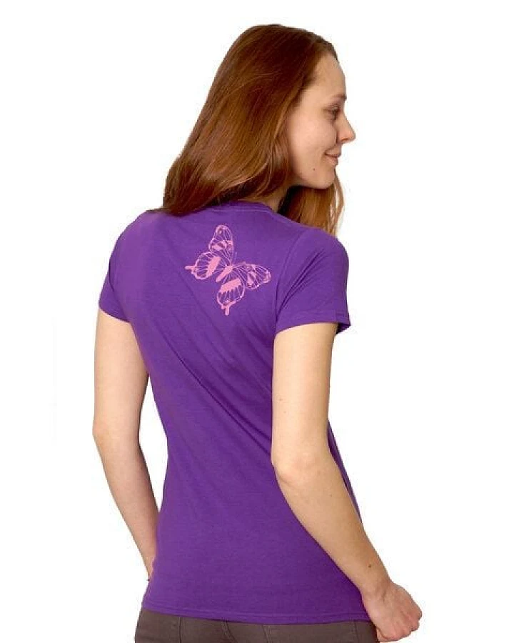 HANDGEDRUCKT "Tagpfauenauge 01" Schmetterling Frauen-T-SHIRT von Earth Positiv Biobaumwolle