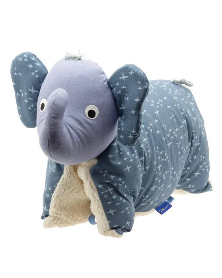 Flosinn Kuschelkissen Elefant als Reisekissen mit Teddyplüsch aus Baumwolle. Personalisierbar