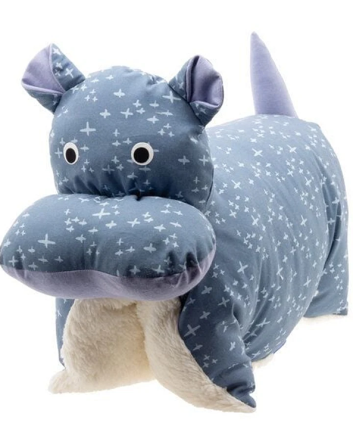 Flosinn Kuscheltierkissen Nilpferd mit Teddyplüsch aus Baumwolle. Personalisierbar