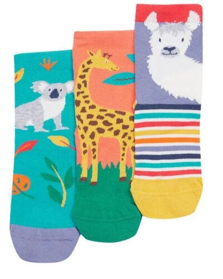 Frugi Kindersocken in Dreierpack mit Koala, Giraffe und Lama