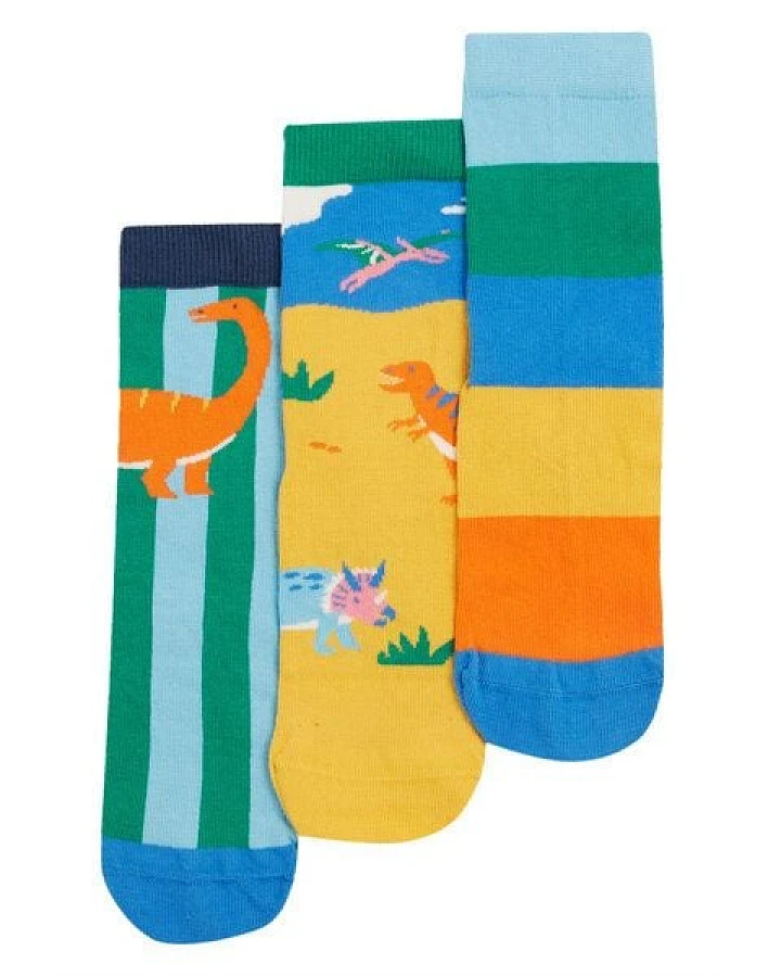 Frugi Kindersocken in Dreierpack mit Dinosaurus