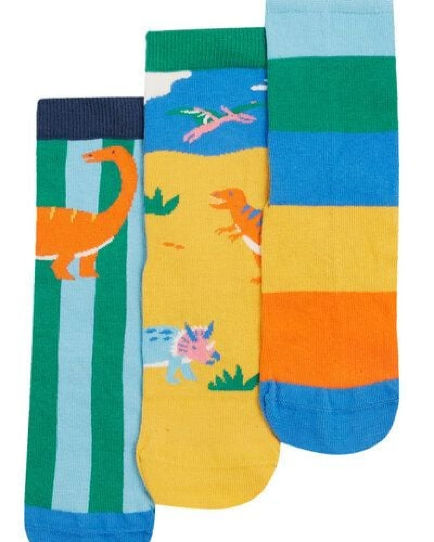 Frugi Kindersocken in Dreierpack mit Dinosaurus – Ansicht 2
