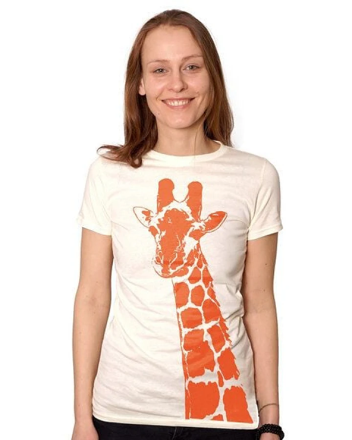 HANDGEDRUCKT "Stephanie la Girafe" Frauen-T-SHIRT von Earth Positiv Biobaumwolle