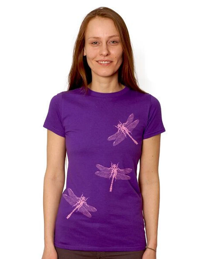 HANDGEDRUCKT "3 Azurjungfern" Frauen-T-SHIRT von Earth Positiv Biobaumwolle
