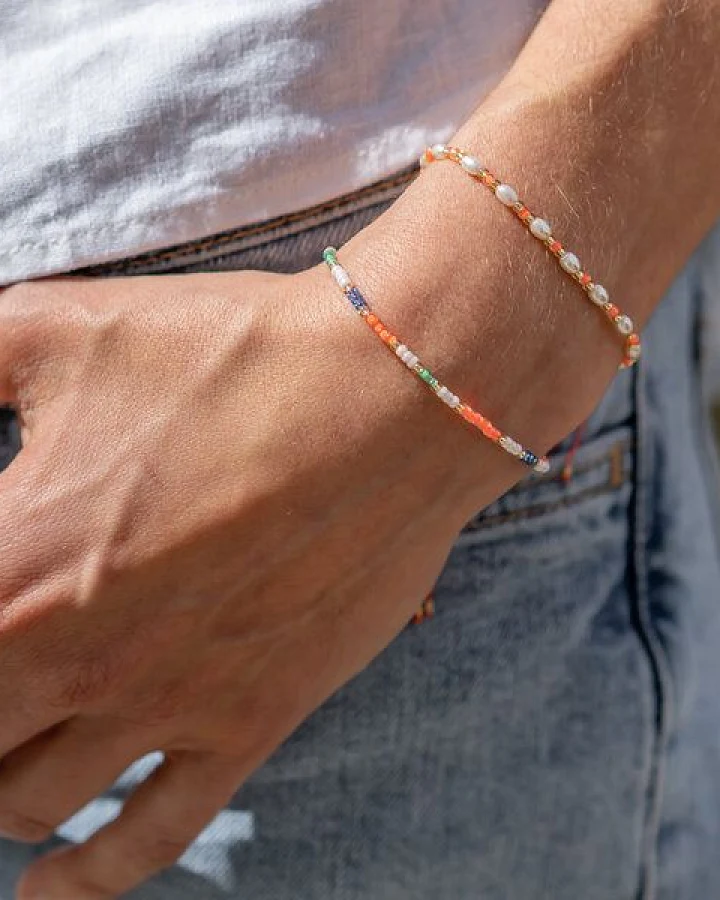 juni Perlenarmbänder Set Apricot - mit veganen Reiskornperlen und verstellbarer Länger