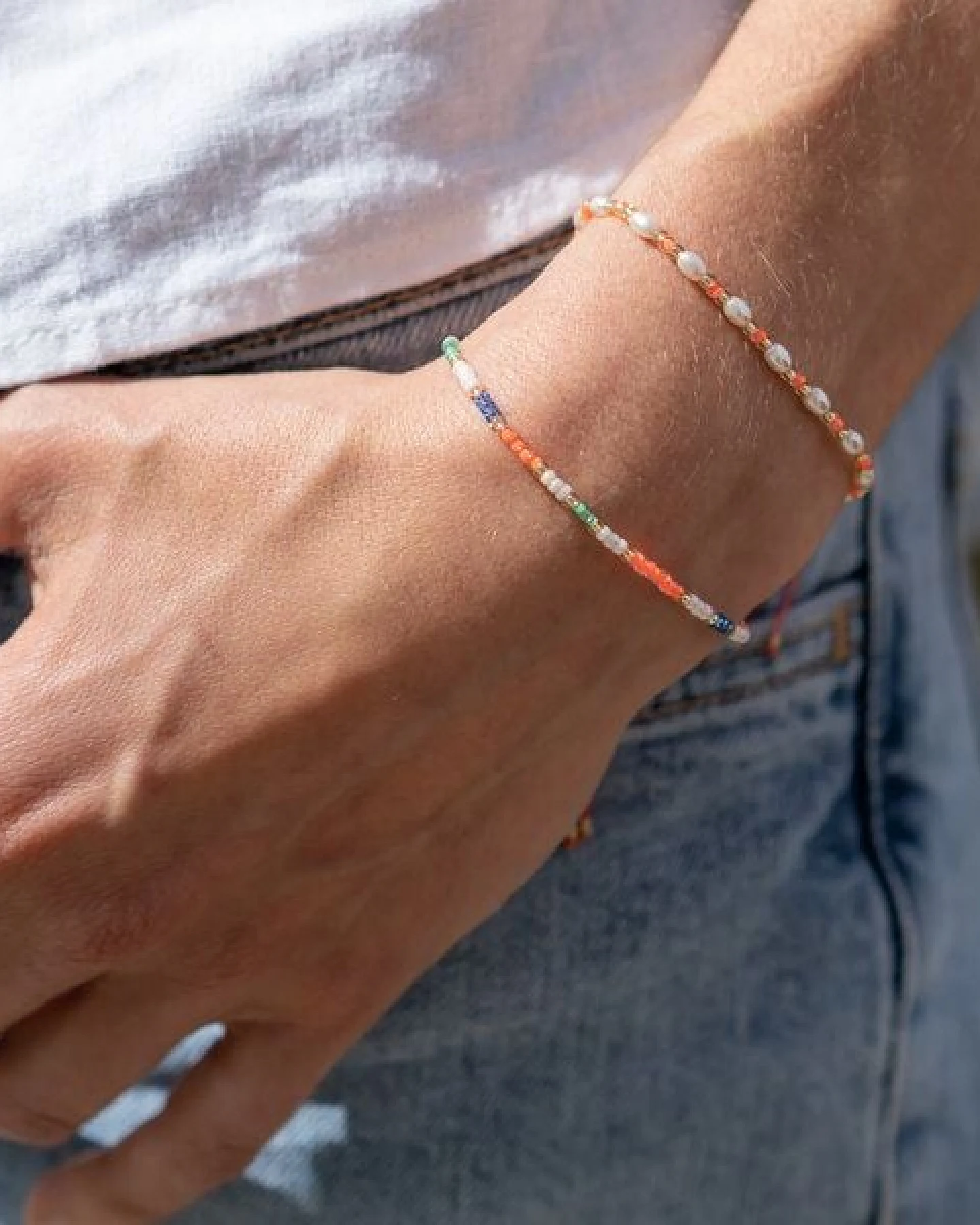 juni Perlenarmbänder Set Apricot - mit veganen Reiskornperlen und verstellbarer Länger – Ansicht 4