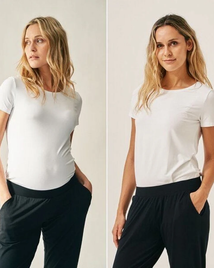 The Mama Set T-Shirt „The Crew Neck T-Shirt“ Sanft anliegendes Rundhals-T-Shirt mit Extralänge für die Schwangerschaft
