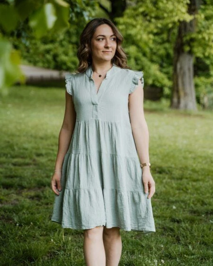 Hutch&Putch Musselin Sommerkleid - mit gerüschten Ärmeln - 100% Bio-Baumwolle - Volantkleid - kurzes Kleid - weich und atmungsaktiv