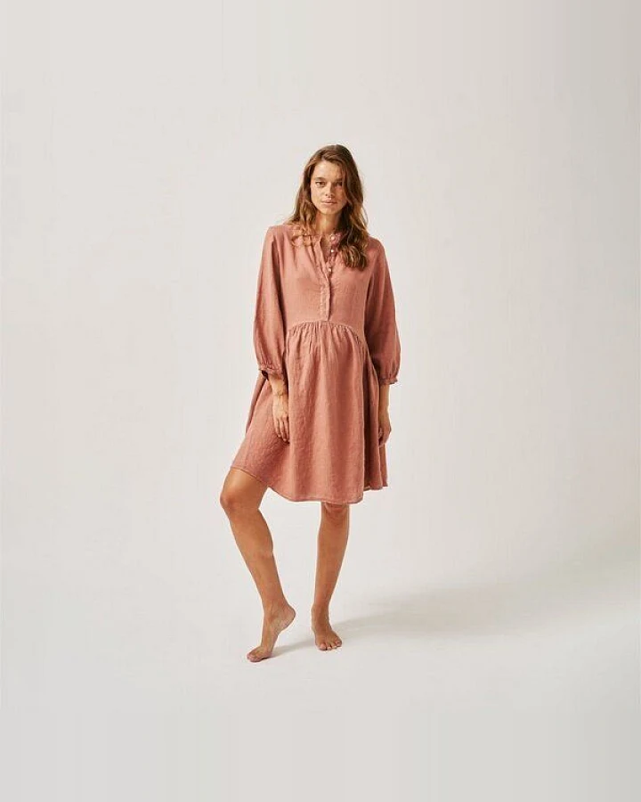 The Mama Set Leinen-Hemd-Kleid „The Linen Shirt Dress“ Leichtes, fließendes Leinenkleid für Schwangerschaft & Stillzeit