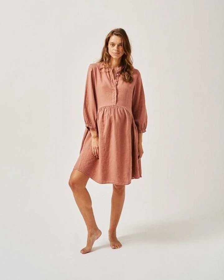 The Mama Set Leinen-Hemd-Kleid „The Linen Shirt Dress“ Leichtes, fließendes Leinenkleid für Schwangerschaft & Stillzeit