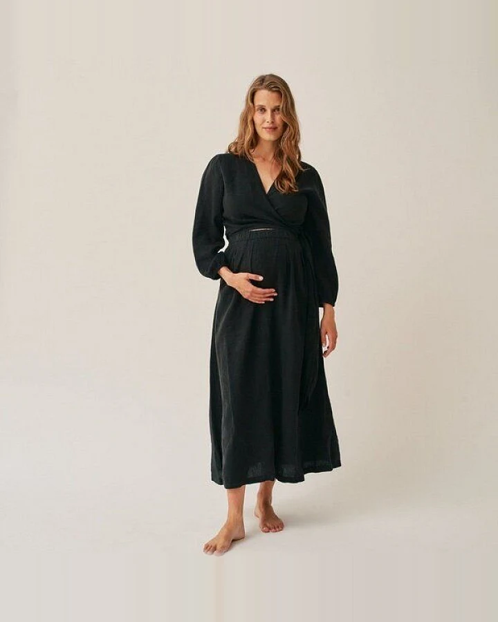 The Mama Set Leinen-Wickelkleid „The Linen Wrap Dress“ Elegantes Wickelkleid aus 100 % Leinen für Schwangerschaft & Stillzeit