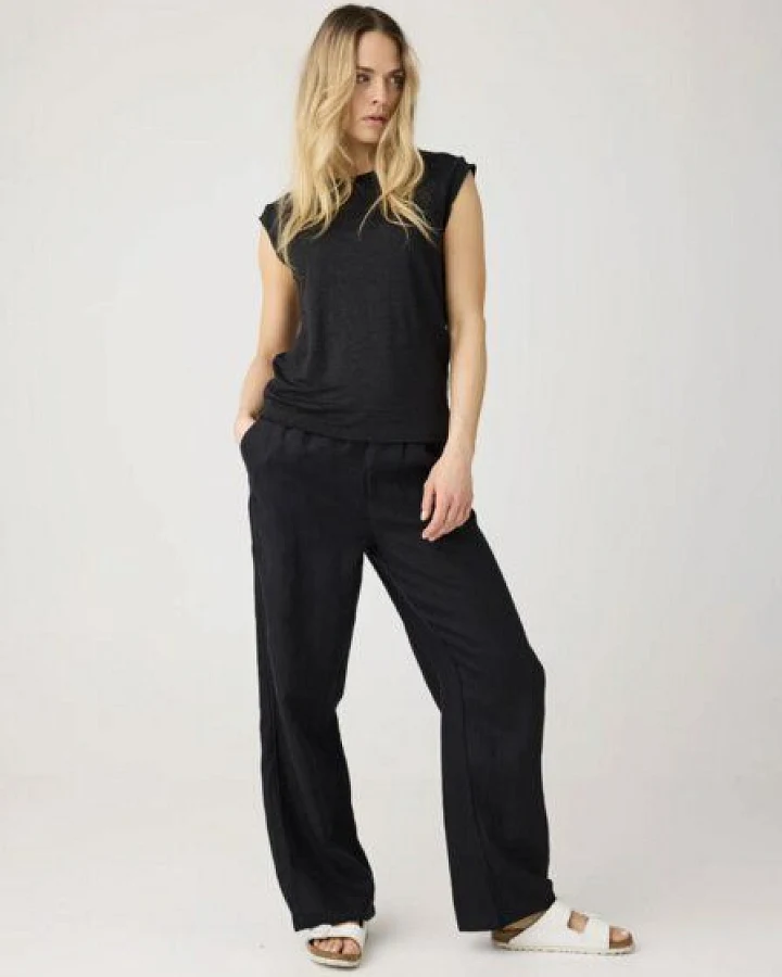KnowledgeCotton Apparel Posey Wide Mid-Rise Linen Pants