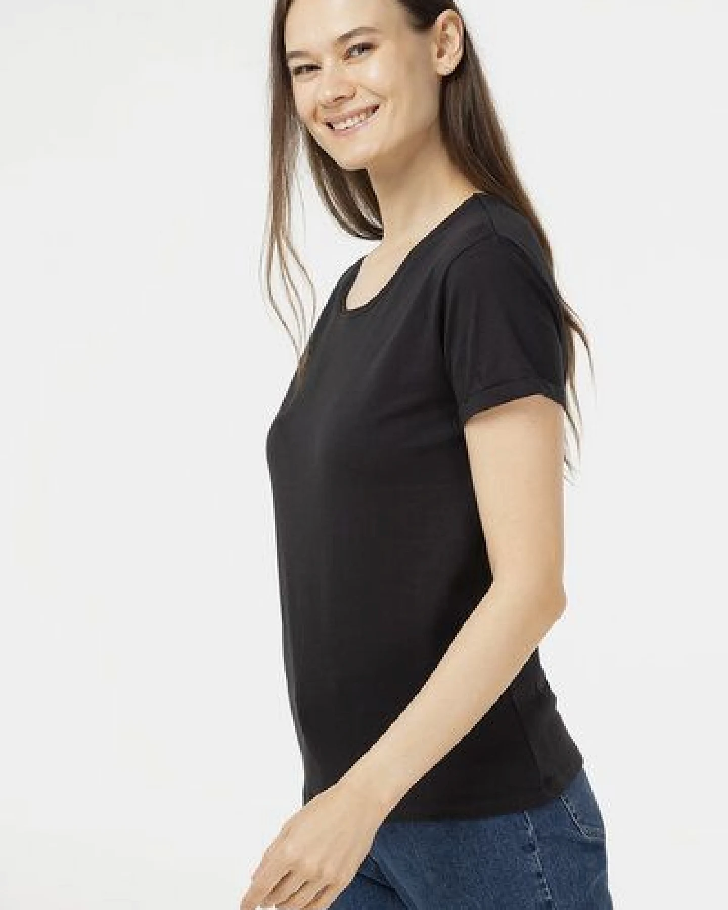 Evermind Damen T-Shirt mit umgeschlagenen Ärmeln – Ansicht 2
