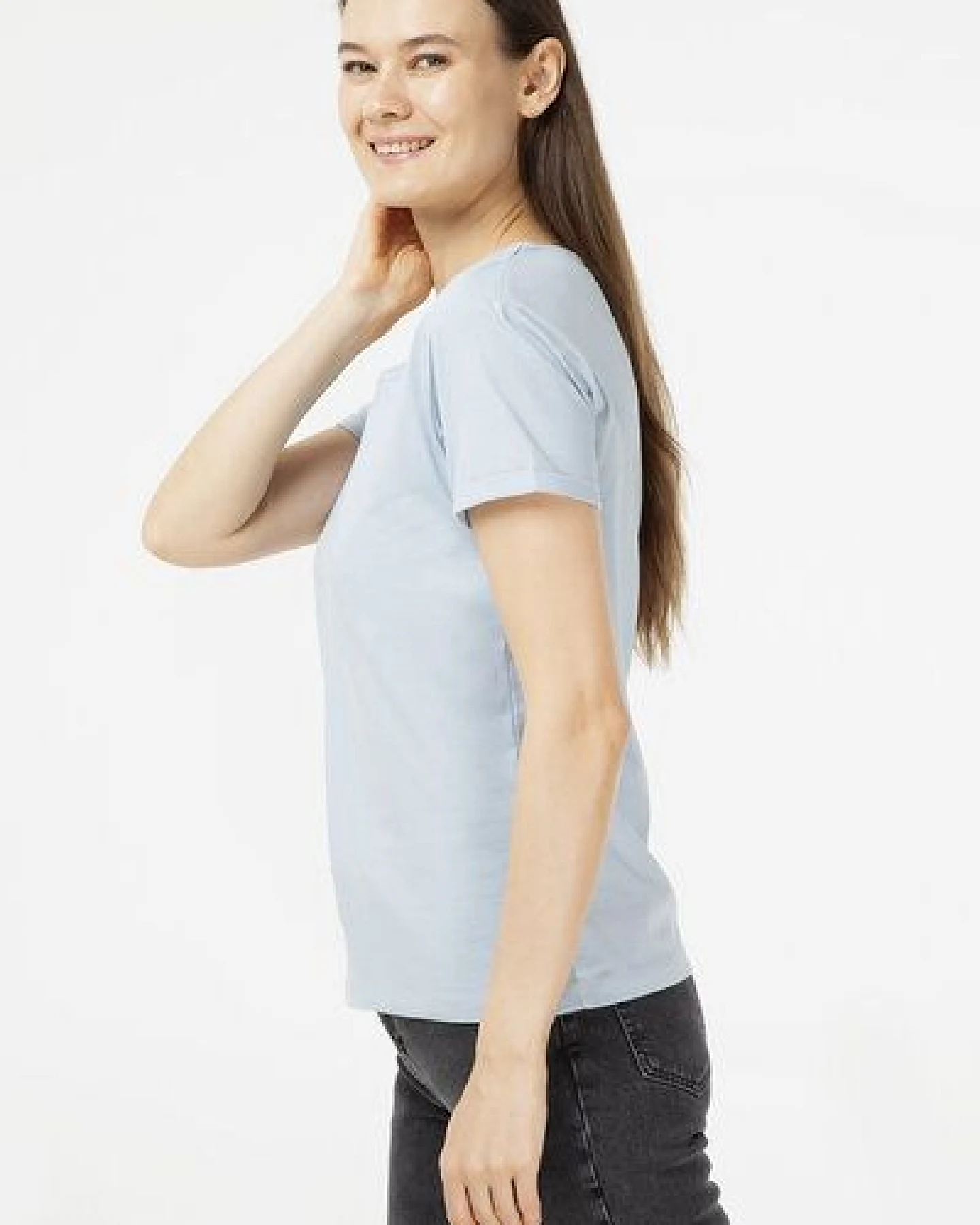 Evermind Damen T-Shirt mit umgeschlagenen Ärmeln – Ansicht 2
