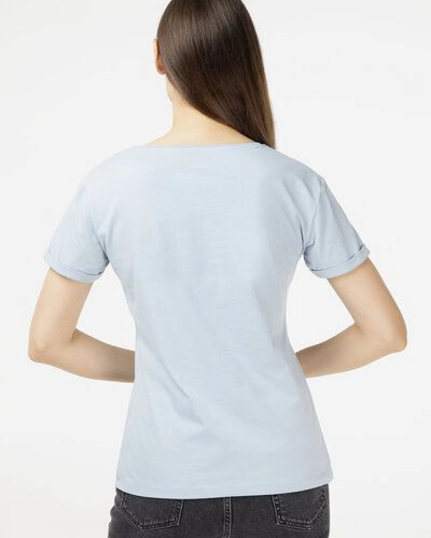 Evermind Damen T-Shirt mit umgeschlagenen Ärmeln – Ansicht 3