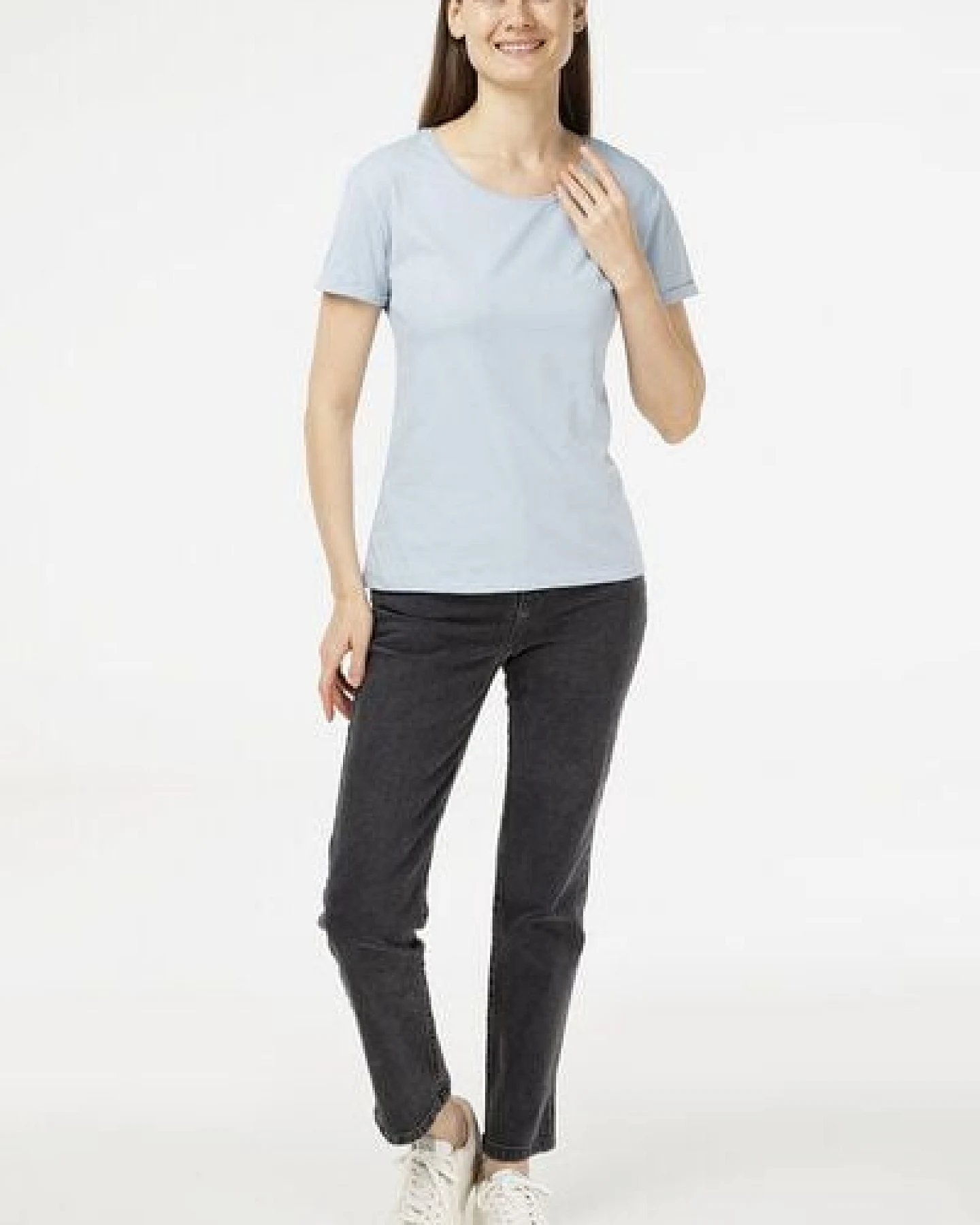Evermind Damen T-Shirt mit umgeschlagenen Ärmeln – Ansicht 4