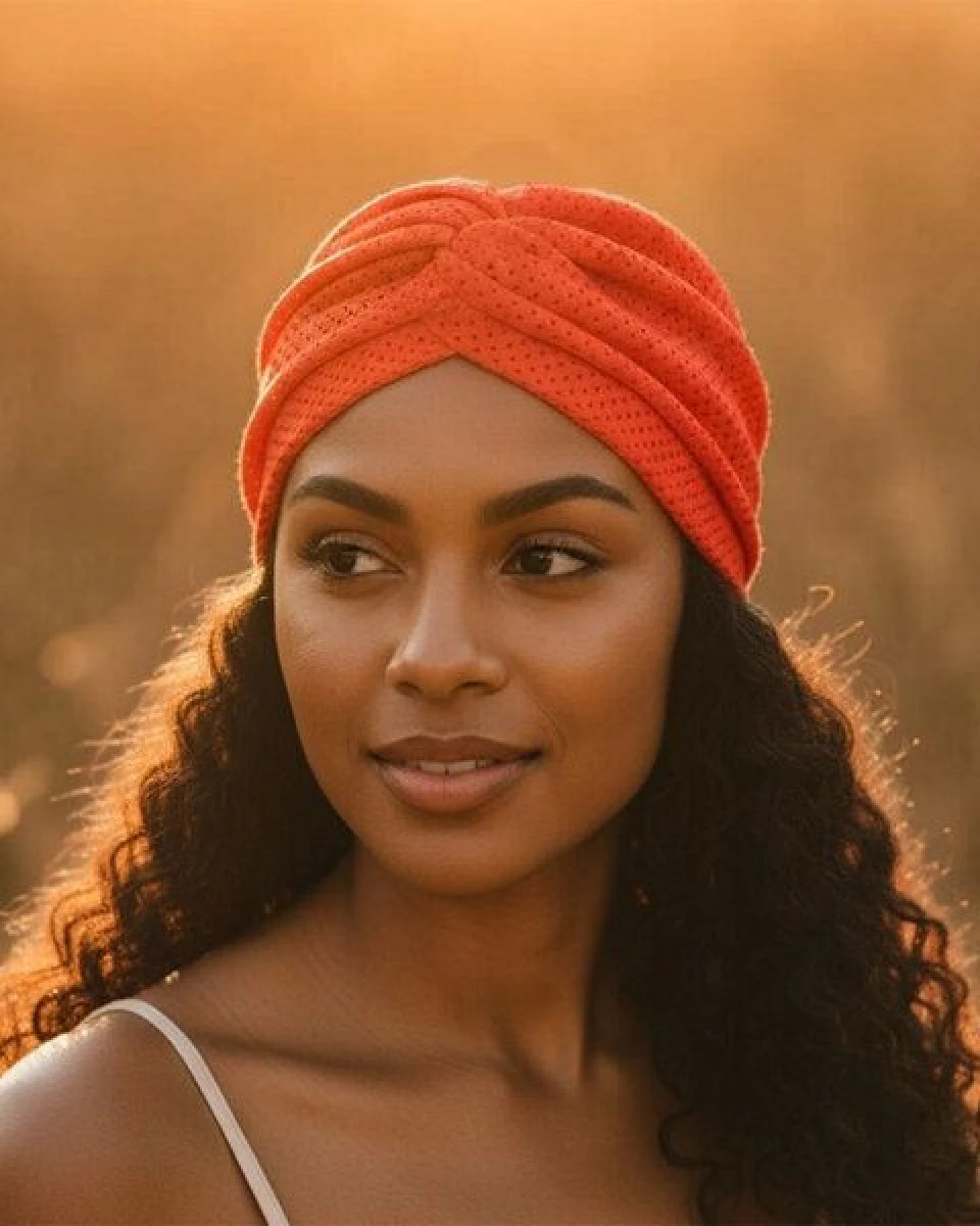 körber mode breites Haarband aus Bio Mesh Jersey Twist gerafftes Stirnband Sommer orange – Ansicht 2