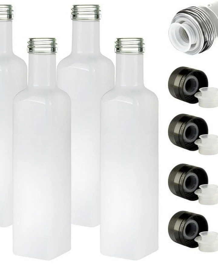 mikken Ölflaschen 250 ml weiß mit Ausgießer und Schraubdeckel + Etiketten