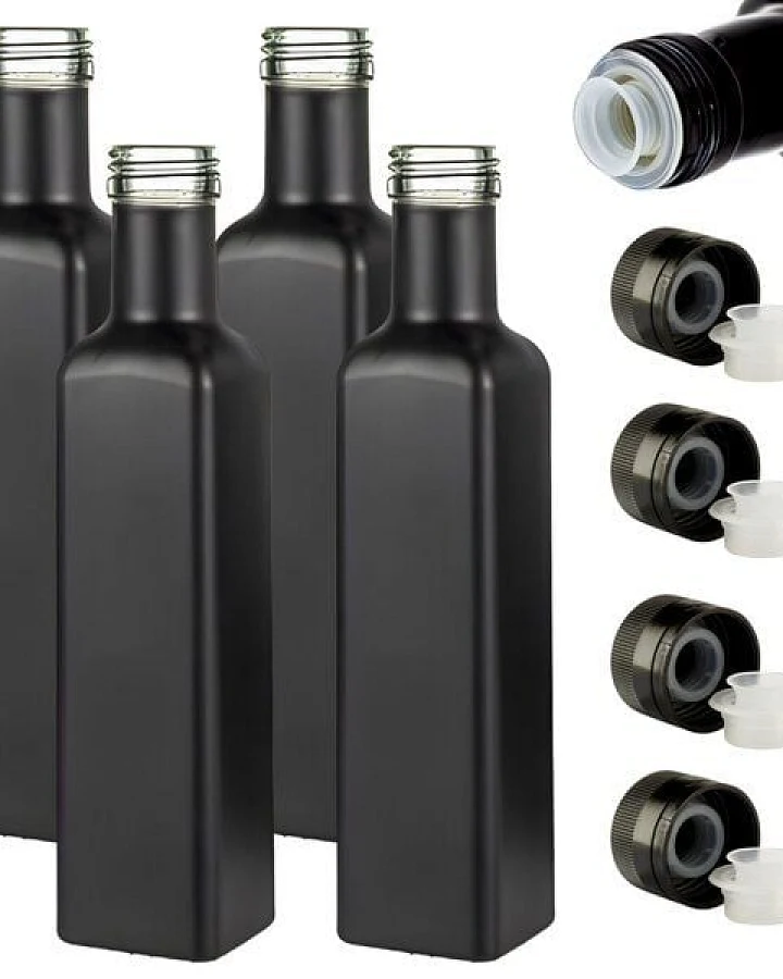 mikken Ölflaschen 250 ml schwarz mit Ausgießer und Schraubdeckel + Etiketten