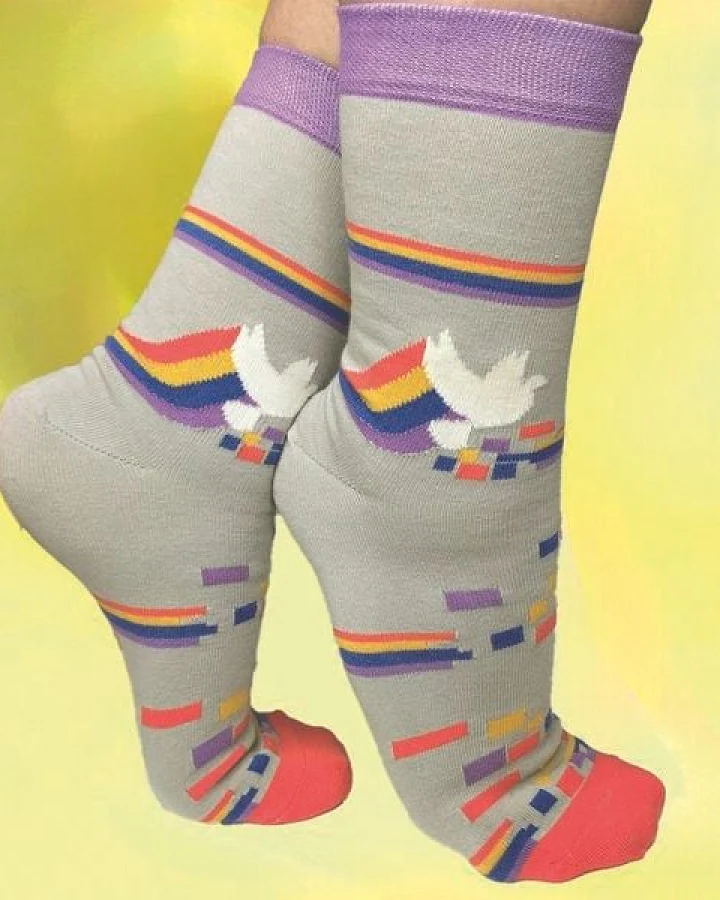 Fräulein Prusselise Colours of peace Socke, Taube, Frieden, grau, Streifen, bunt
