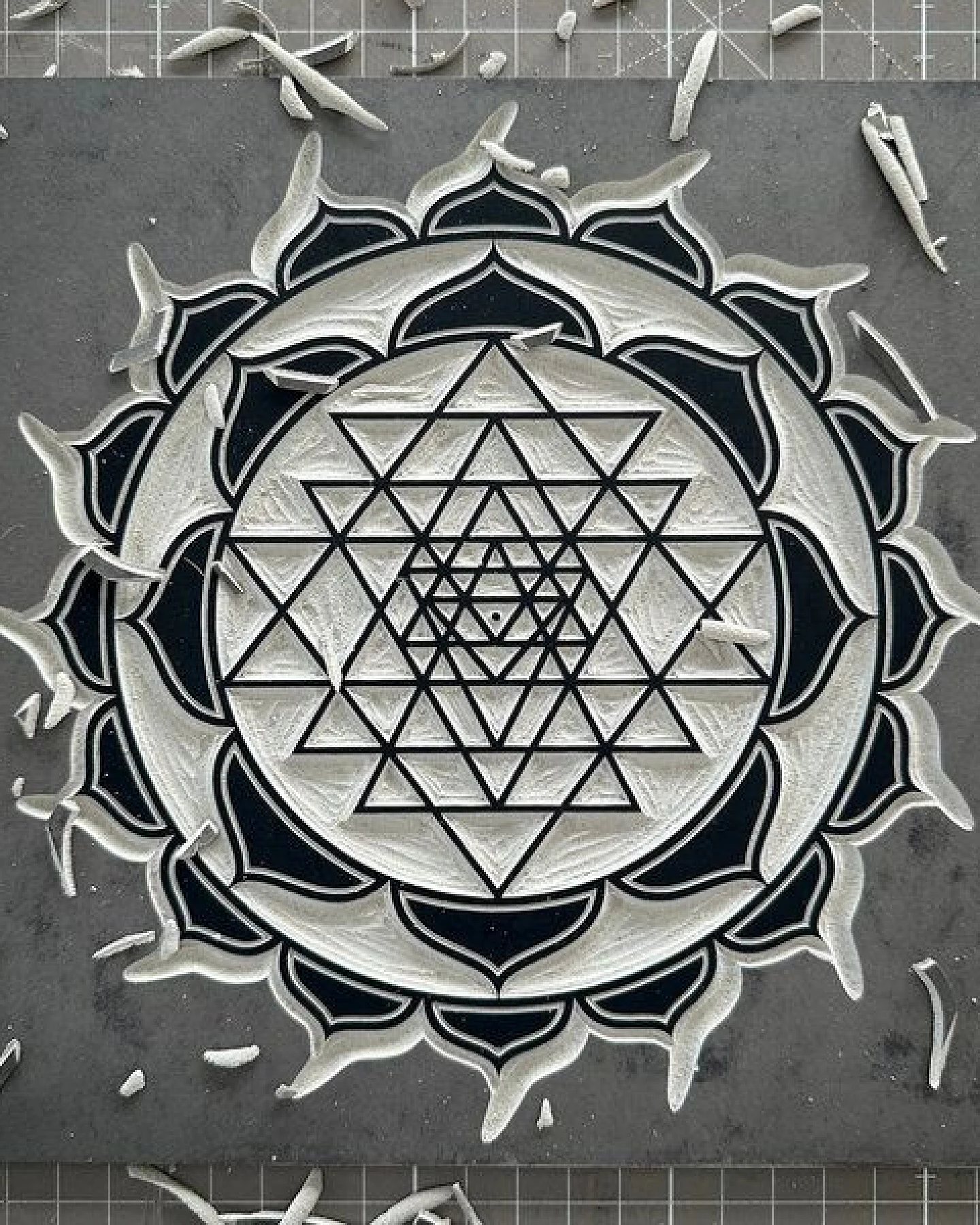 Veskor Cassiopeia SRI YANTRA Lotus Linoldruck – Ansicht 2