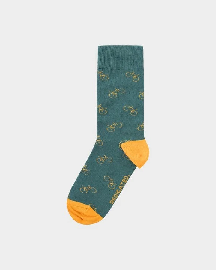 DEDICATED Socks Sigtuna Bike Pattern Forest Green