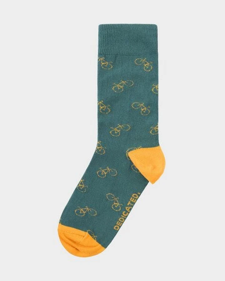 DEDICATED Socks Sigtuna Bike Pattern Forest Green