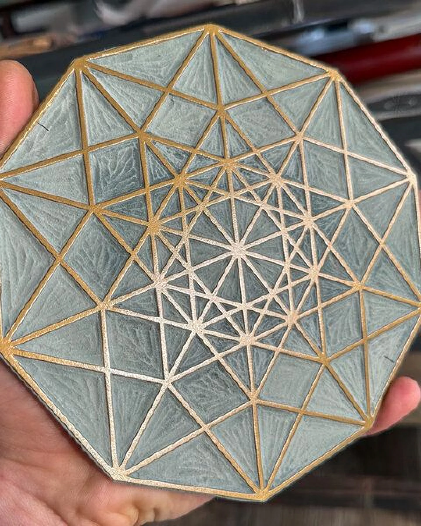 Veskor Cassiopeia PENTERAKT HYPERCUBE Heilige Geometrie Linoldruck – Ansicht 2