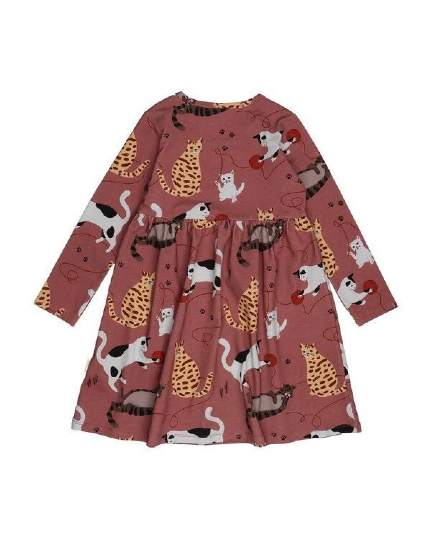Kinderkleid GOTS zertifiziert – 95% Bio-Baumwolle, Katzenmotiv, Langarm, Rosa – Ansicht 3