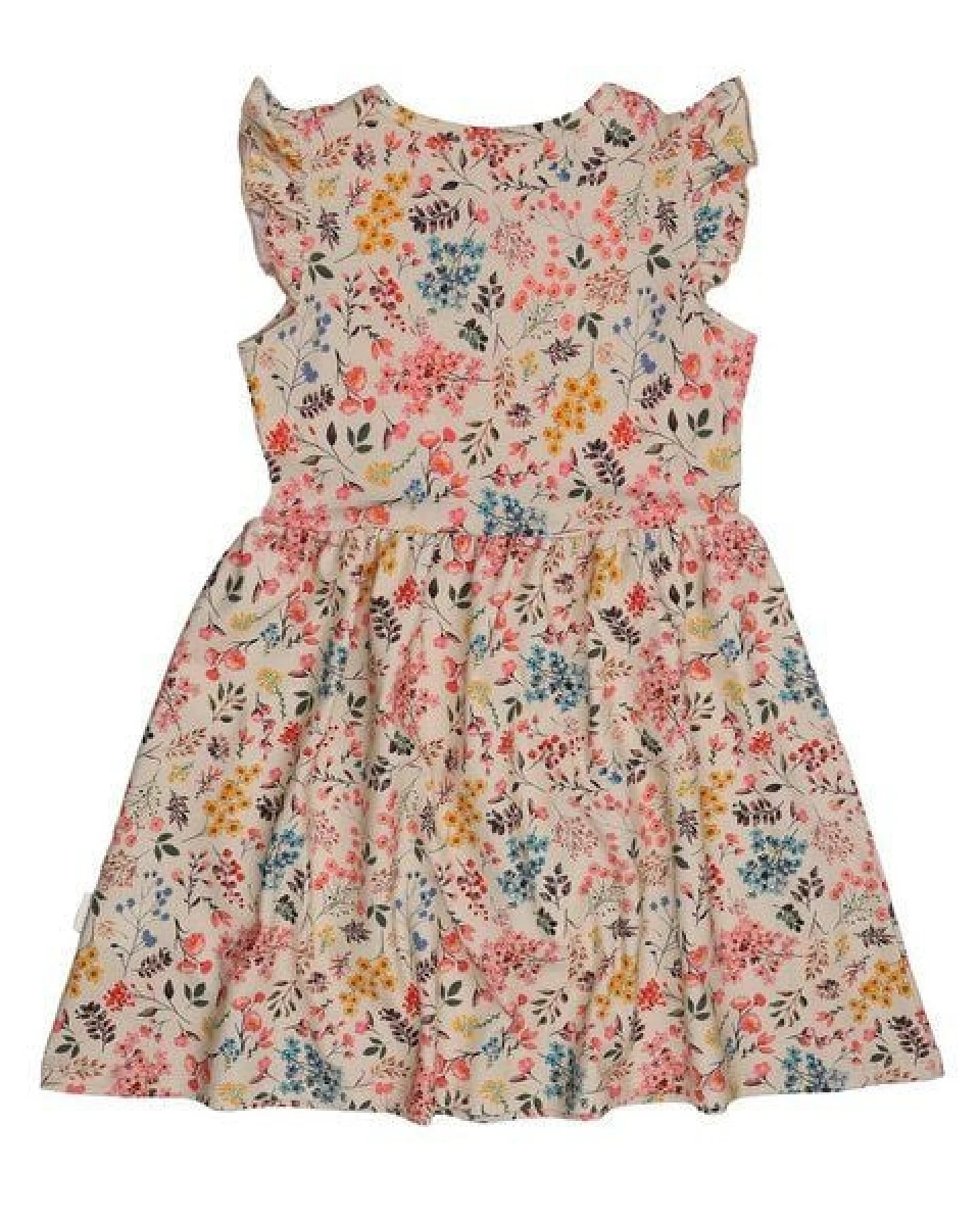 Kinderkleid GOTS zertifiziert, 95% Bio-Baumwolle, beige, Mini-Blumenmuster, leicht & bequem – Walkiddy – Ansicht 4