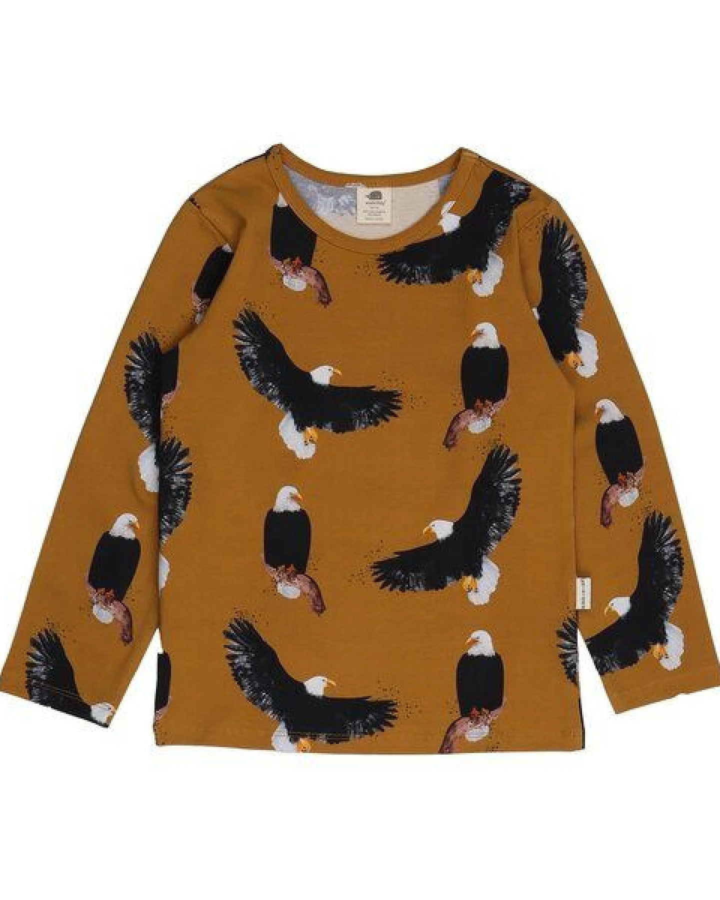 Kinder Langarmshirt GOTS zertifiziert, 95% Bio-Baumwolle, senf, Adler-Muster, weich & elastisch – Walkiddy – Ansicht 2
