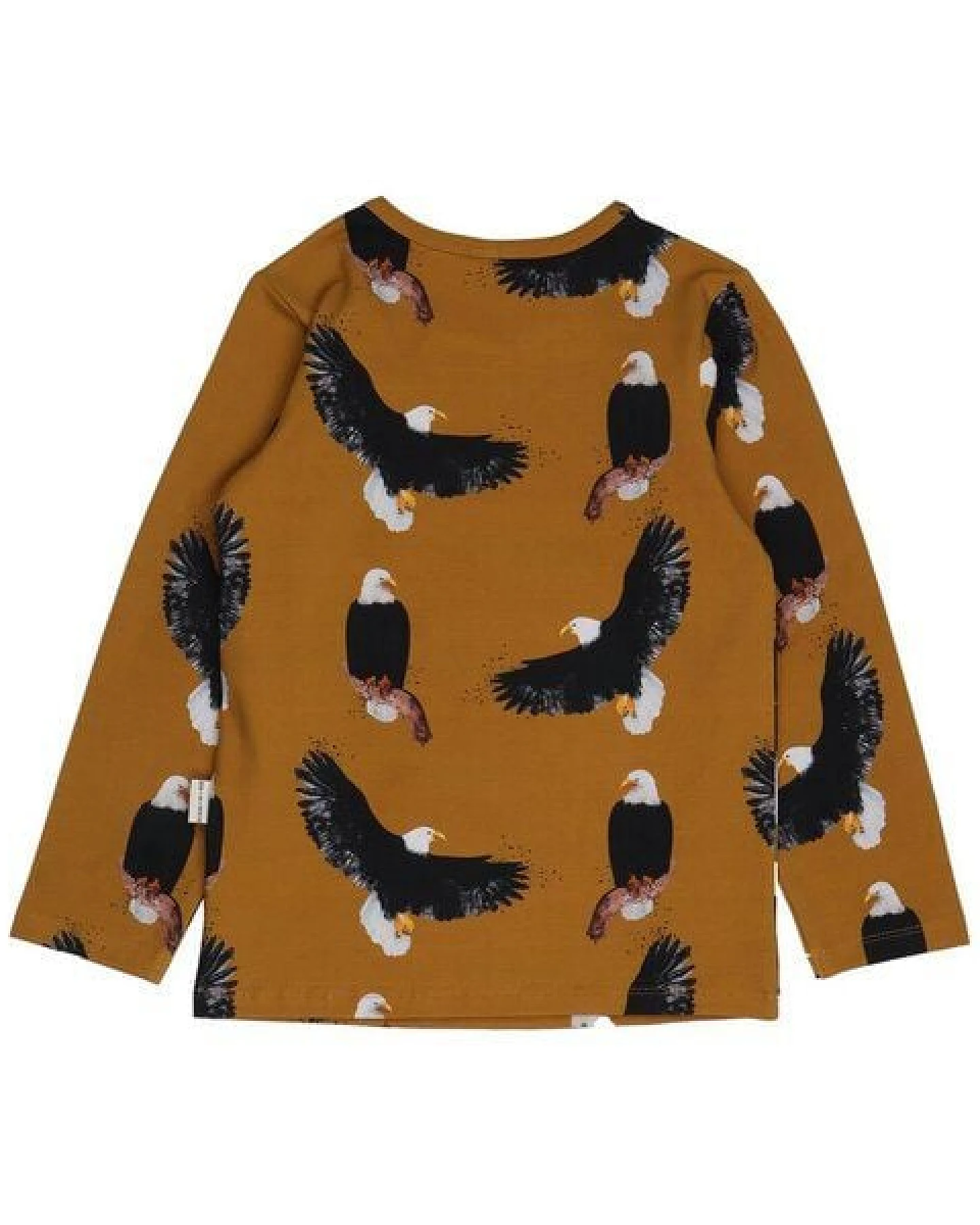 Kinder Langarmshirt GOTS zertifiziert, 95% Bio-Baumwolle, senf, Adler-Muster, weich & elastisch – Walkiddy – Ansicht 4