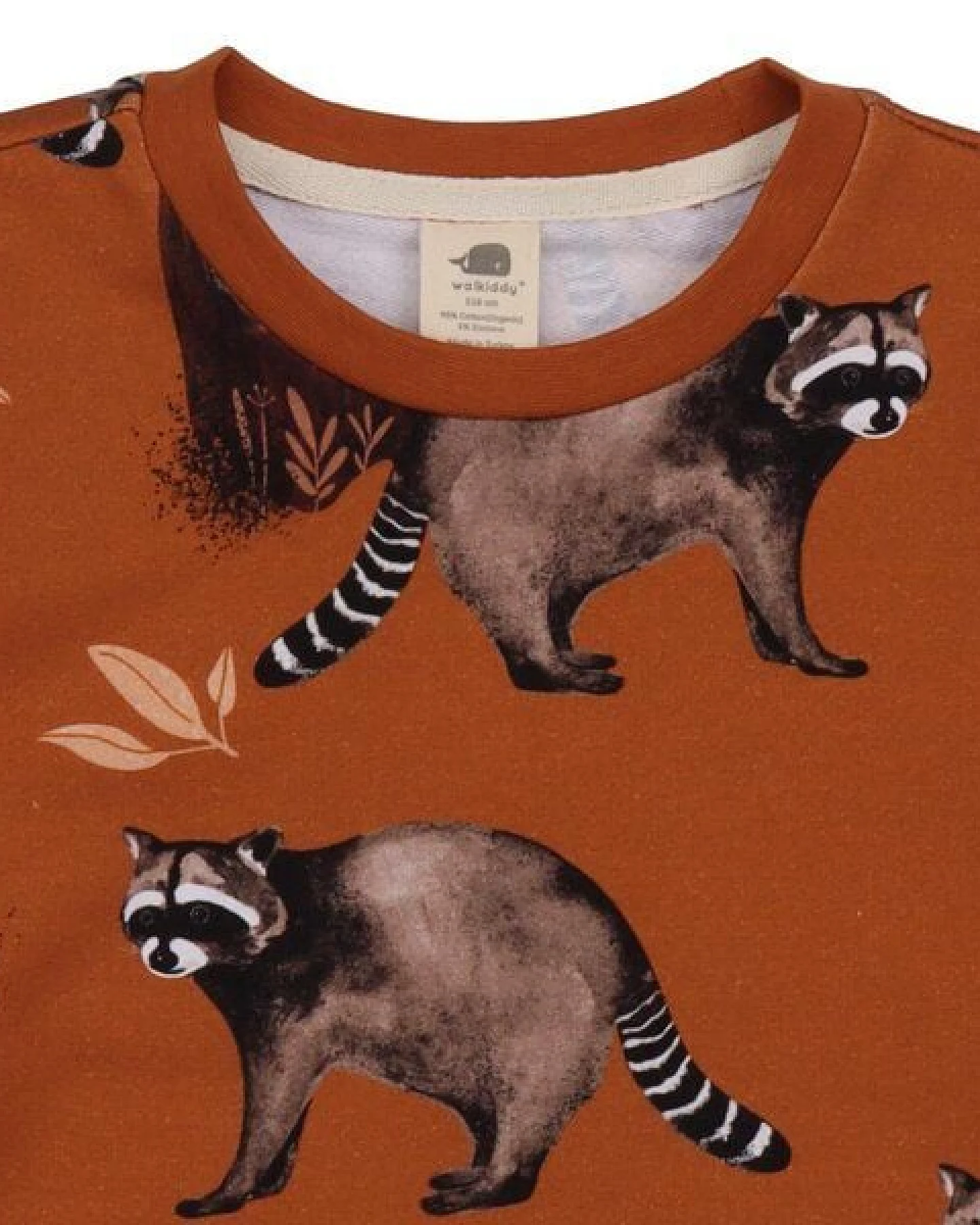 Kinder Sweatshirt GOTS zertifiziert, 95% Bio-Baumwolle, braun, Waschbär-Muster, weich & bequem – Walkiddy – Ansicht 3