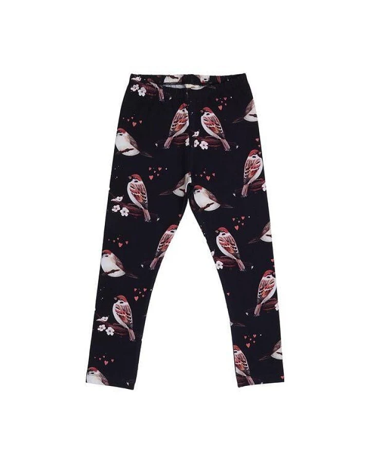 Kinder Leggings GOTS-zertifiziert aus Bio-Baumwolle dunkel mit Spatzen-Motiv – Walkiddy