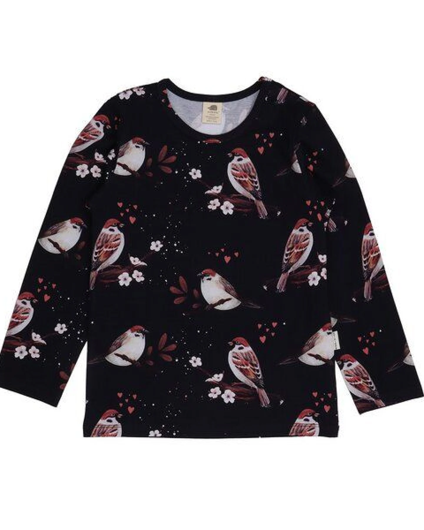 Kinder Langarmshirt GOTS-zertifiziert aus Bio-Baumwolle dunkelblau mit Spatzen-Motiv „Little Sparrows“ – Walkiddy – Ansicht 2