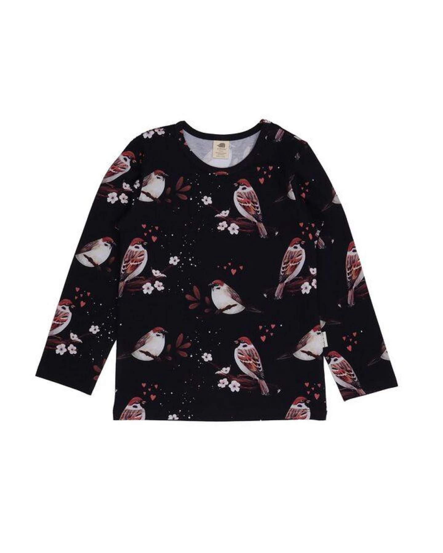 Kinder Langarmshirt GOTS-zertifiziert aus Bio-Baumwolle dunkelblau mit Spatzen-Motiv „Little Sparrows“ – Walkiddy – Ansicht 2