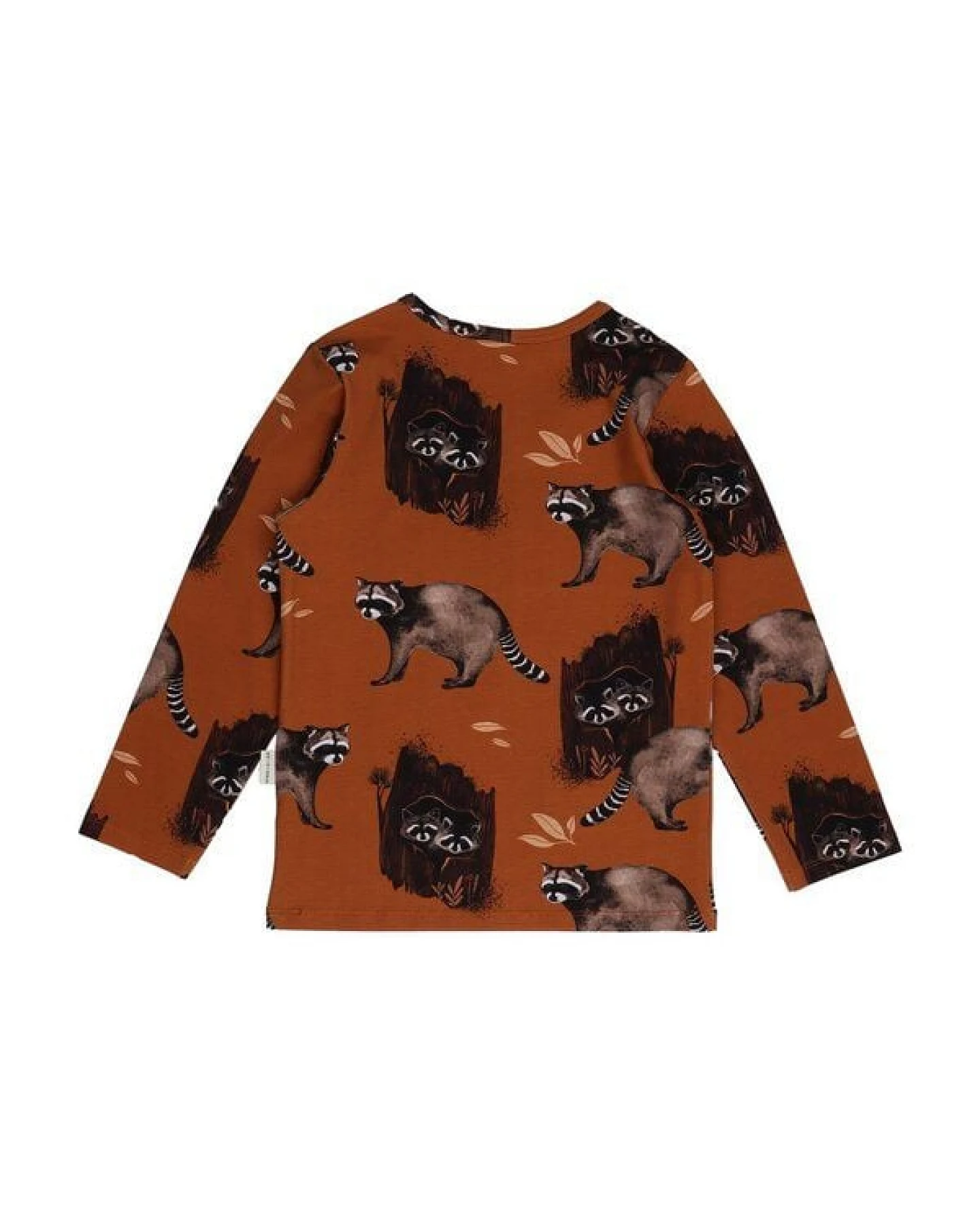 Kinder Langarmshirt GOTS zertifiziert, 95% Bio-Baumwolle, braun, Waschbär-Muster, weich & elastisch – Walkiddy – Ansicht 4