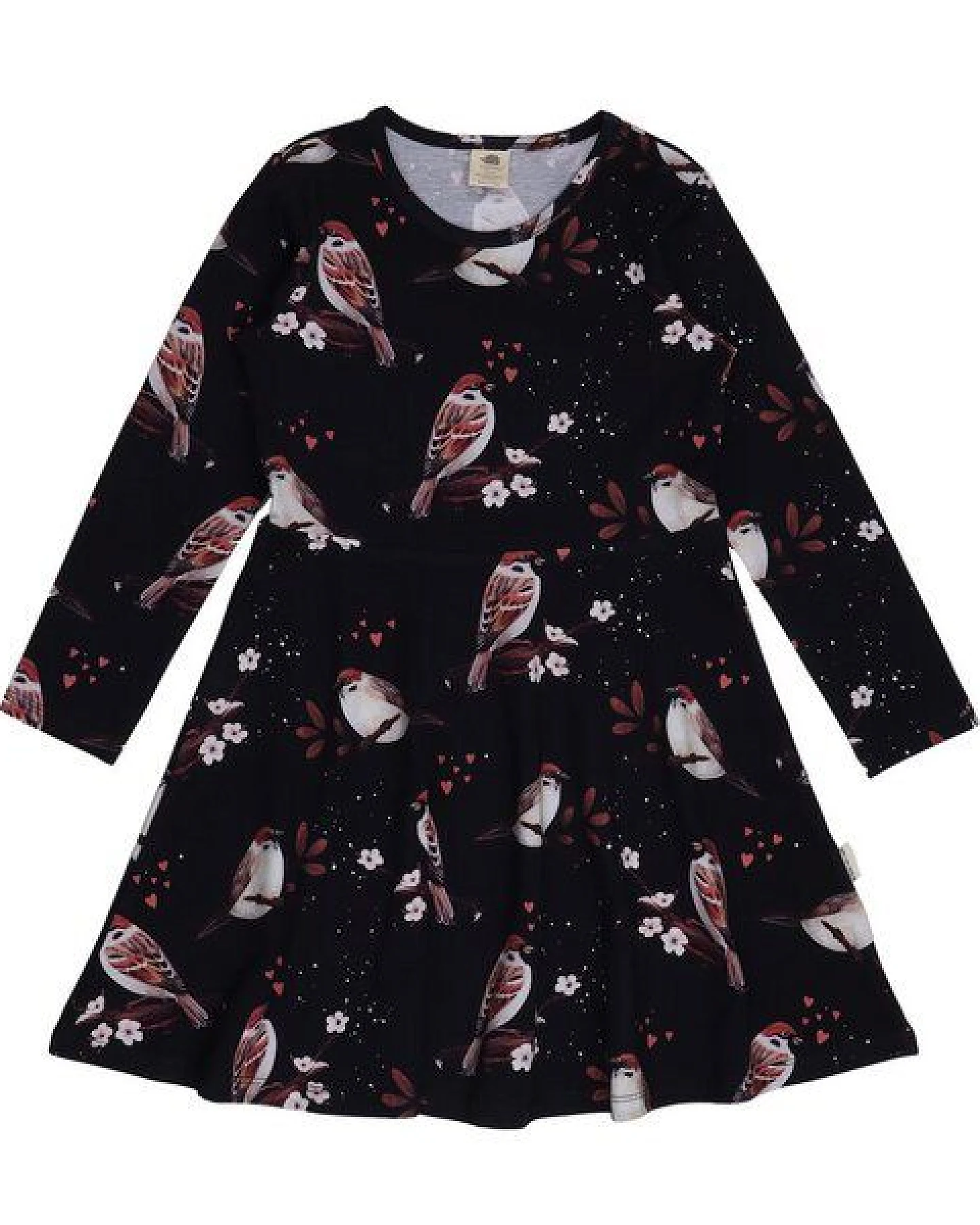 Langarmkleid Dunkelblau Spatzen-Allover Bio-Baumwolle GOTS – Walkiddy – Ansicht 2