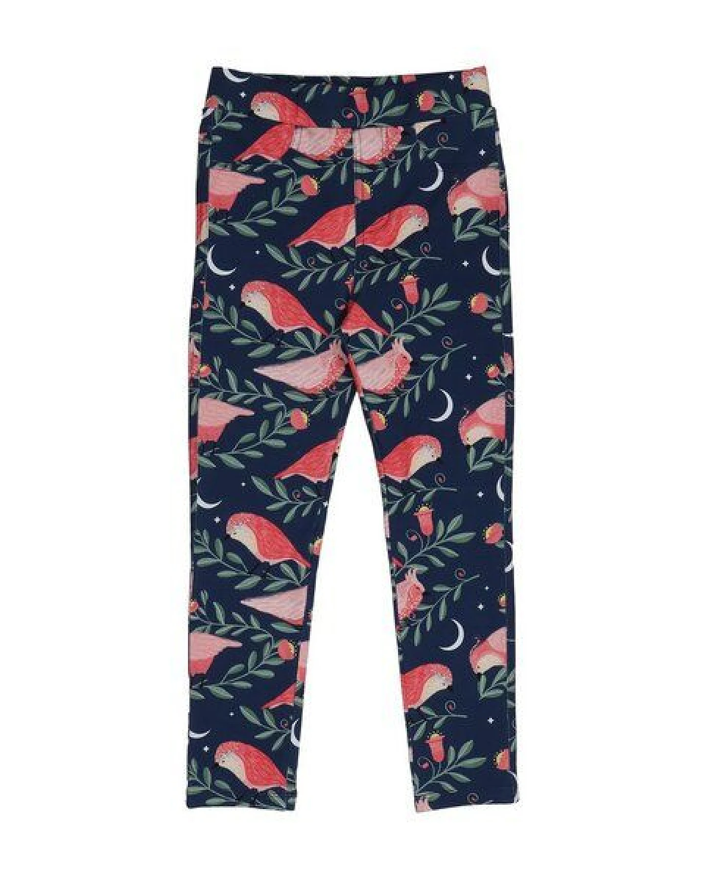 Kinder Leggings GOTS-zertifiziert aus Bio-Baumwolle, dunkelblau mit Pinky-Birds-Print, elastischer Bund – Walkiddy Sweat-Leggings – Ansicht 2