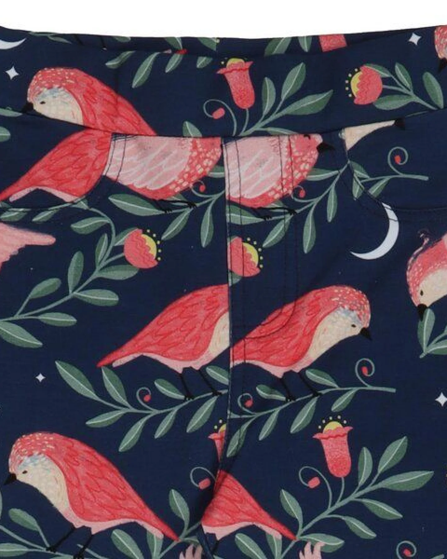 Kinder Leggings GOTS-zertifiziert aus Bio-Baumwolle, dunkelblau mit Pinky-Birds-Print, elastischer Bund – Walkiddy Sweat-Leggings – Ansicht 3