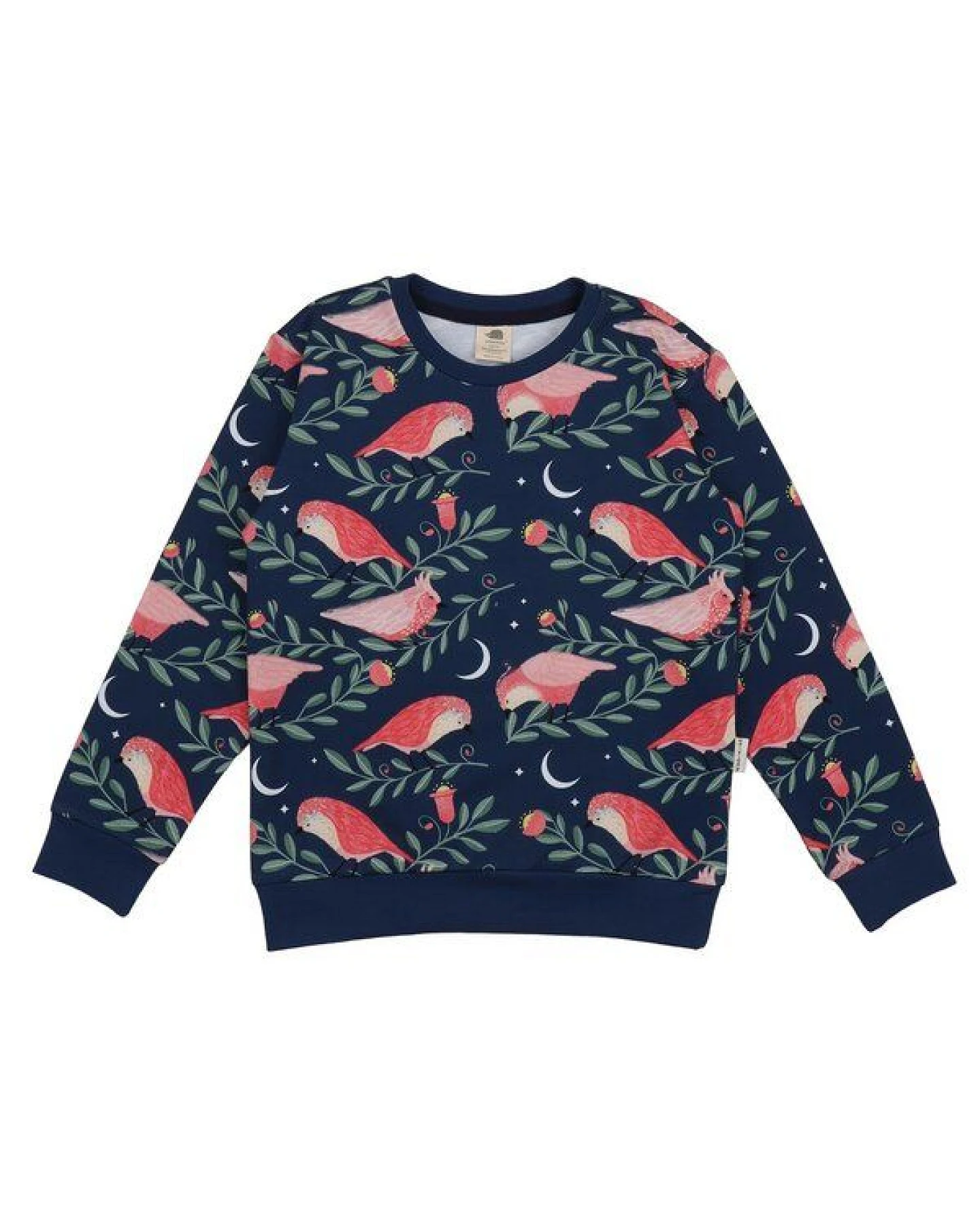 Kinder Sweatshirt GOTS zertifiziert – 95% Bio-Baumwolle, Dunkelblau mit Vogelmotiv, weich & bequem – Ansicht 2
