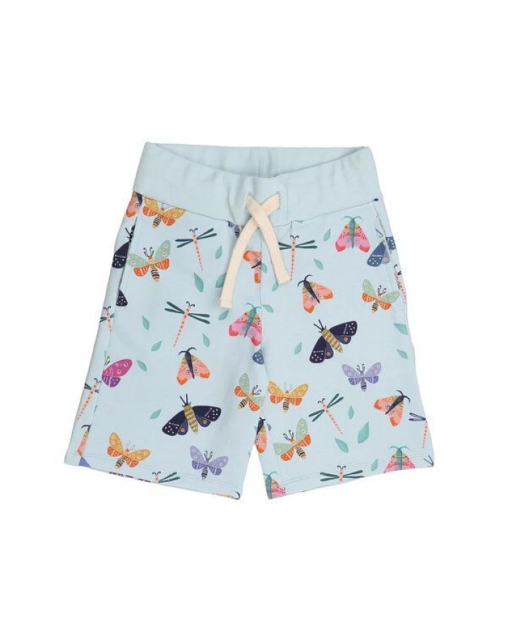 Kinder Shorts GOTS-zertifiziert aus Bio-Baumwolle hellblau mit Schmetterlings-Muster – Walkiddy
