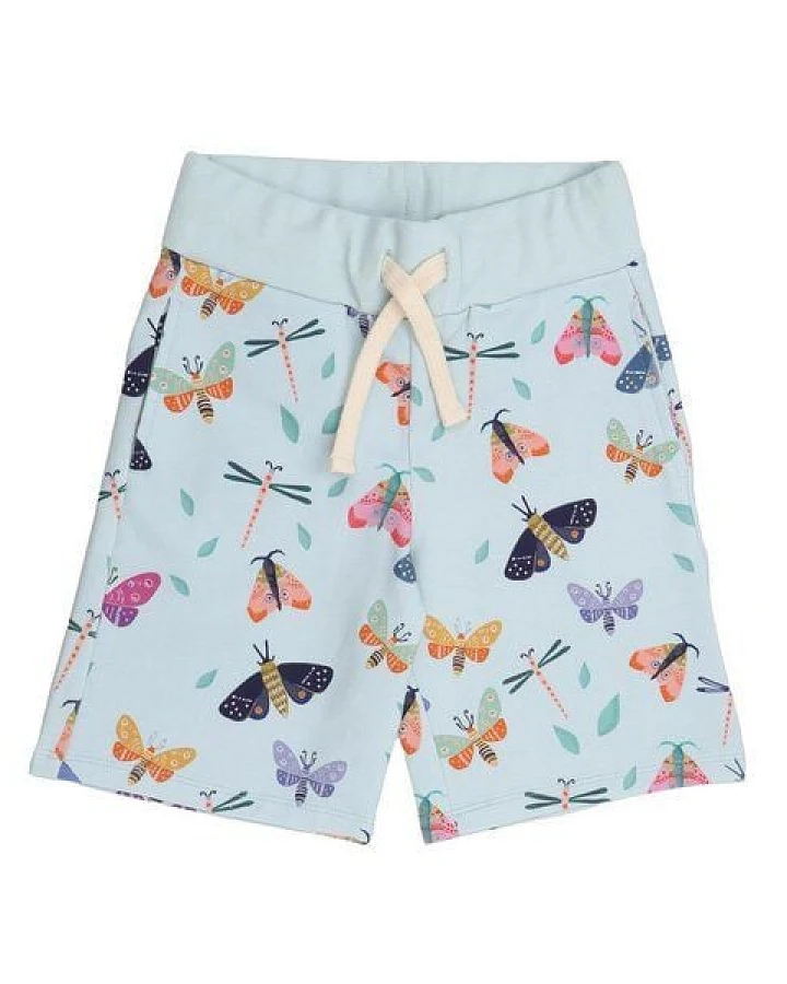 Kinder Shorts GOTS-zertifiziert aus Bio-Baumwolle hellblau mit Schmetterlings-Muster – Walkiddy