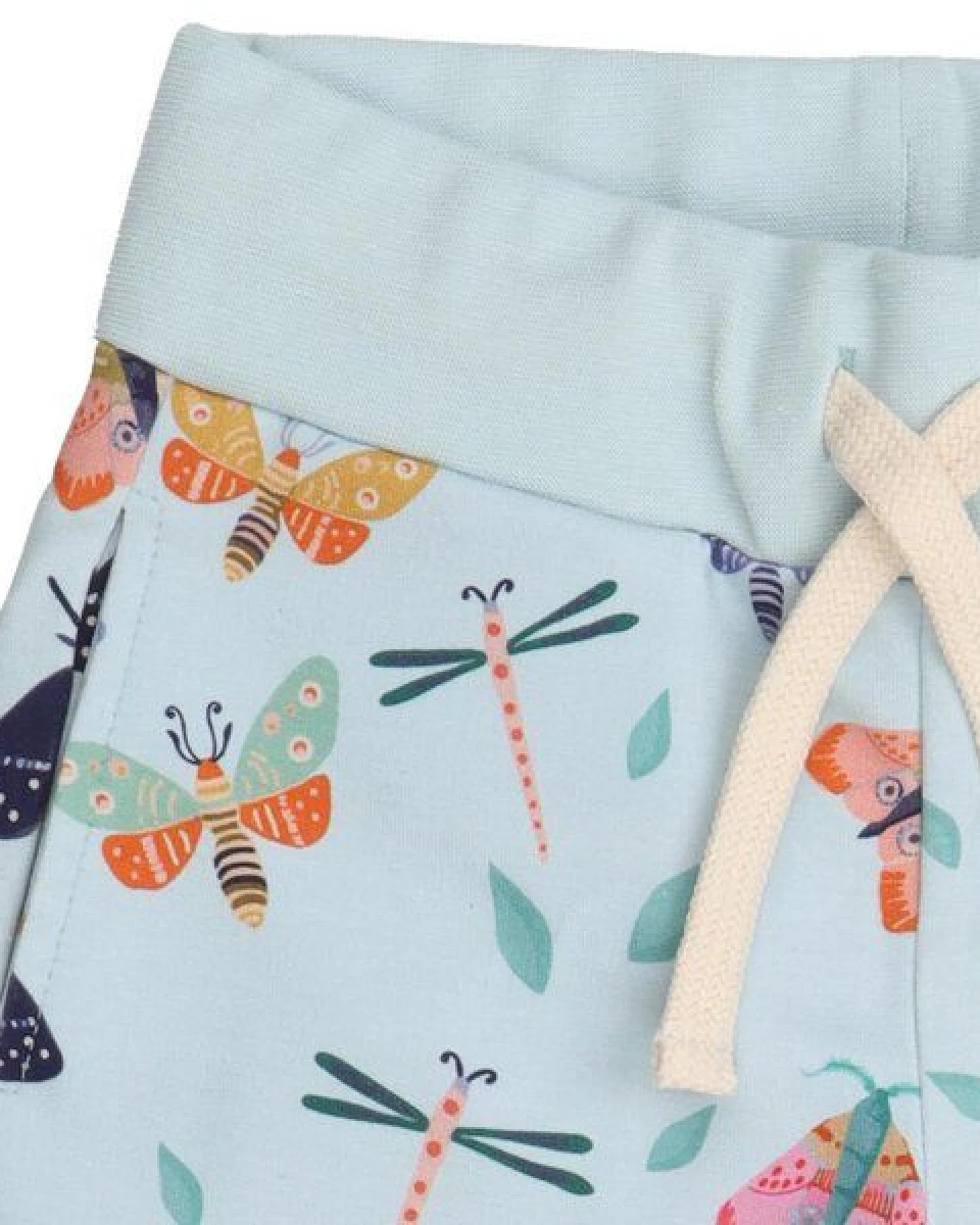 Kinder Shorts GOTS-zertifiziert aus Bio-Baumwolle hellblau mit Schmetterlings-Muster – Walkiddy – Ansicht 3