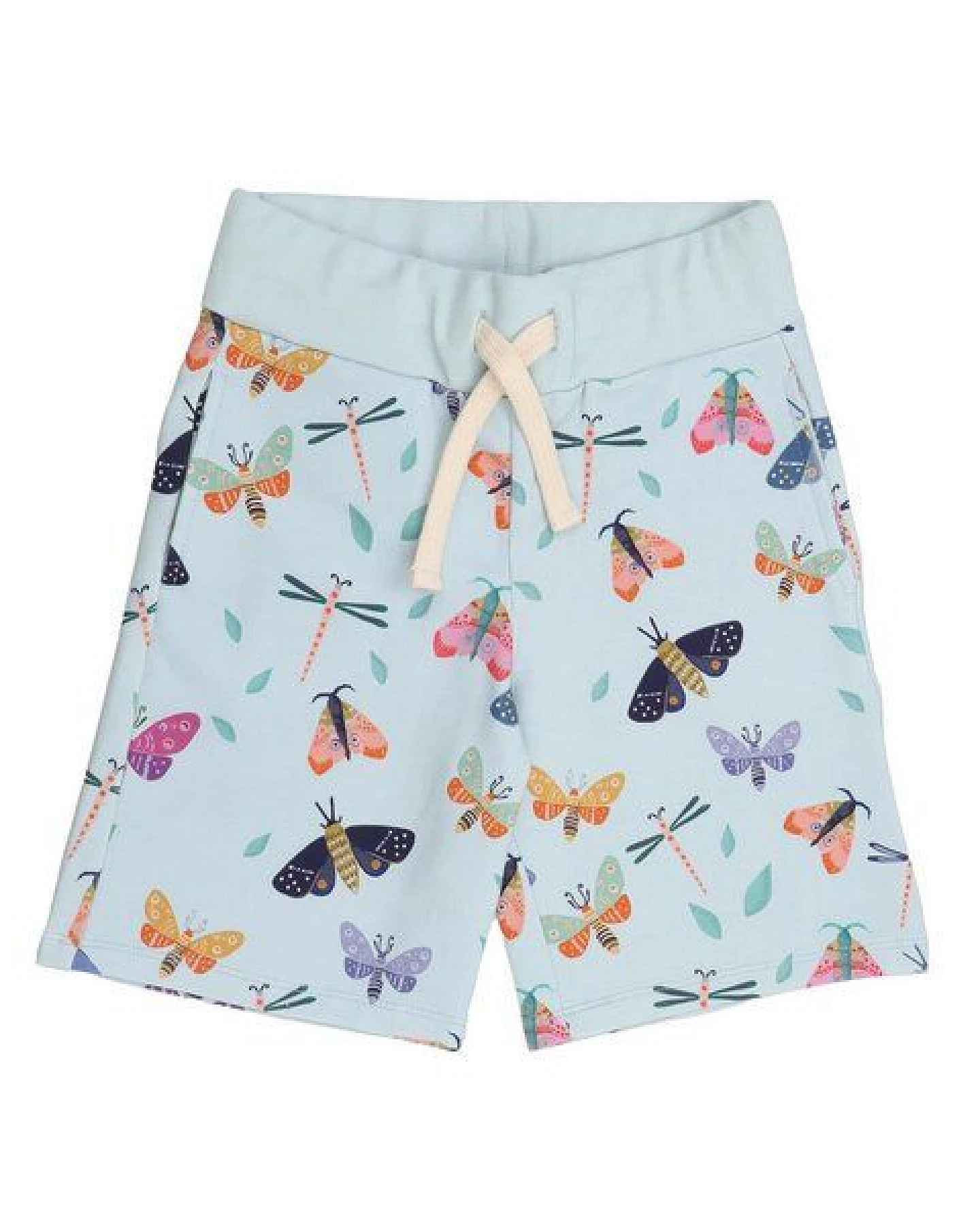 Kinder Shorts GOTS-zertifiziert aus Bio-Baumwolle hellblau mit Schmetterlings-Muster – Walkiddy – Ansicht 2
