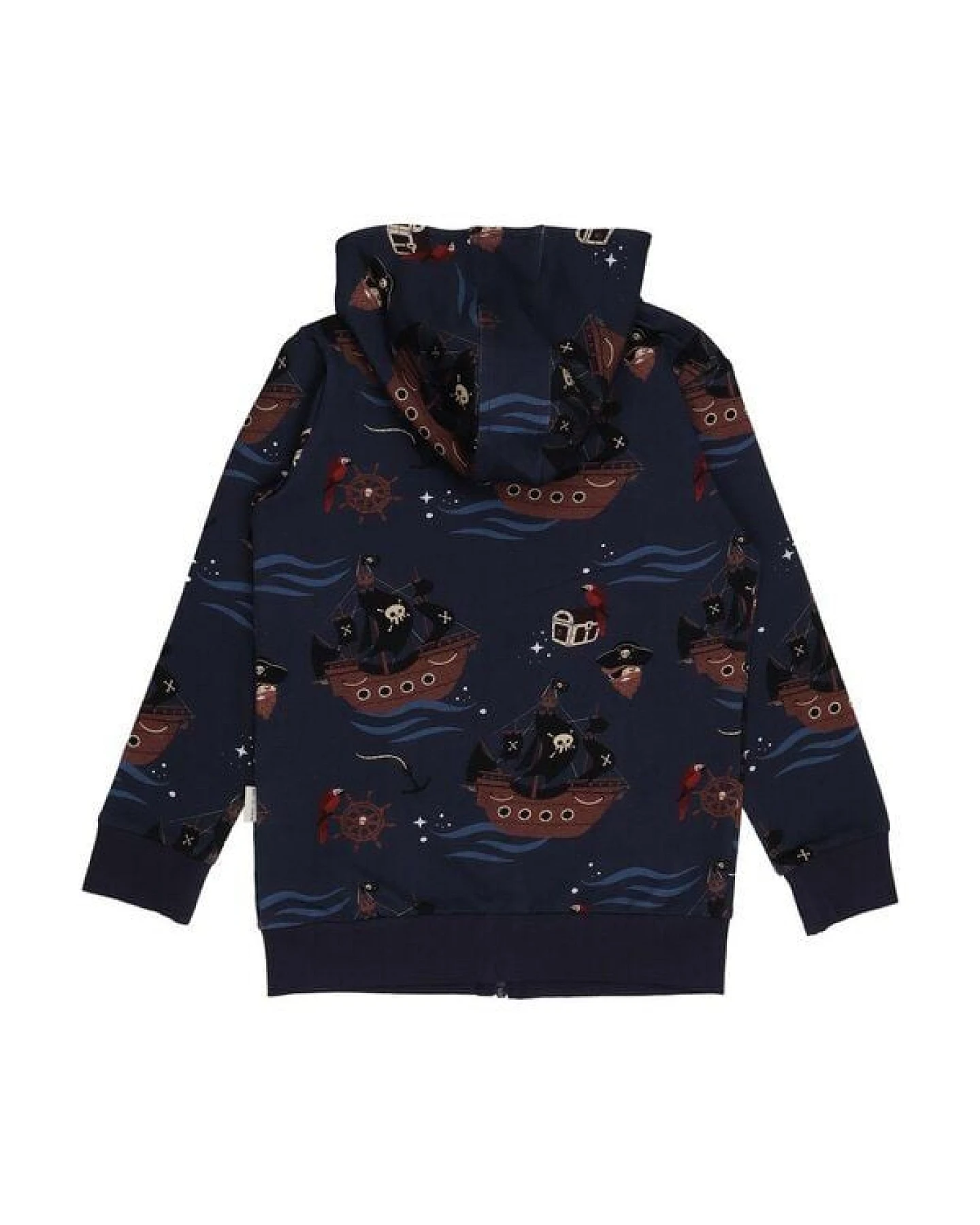 Kinder Sweatjacke GOTS zertifiziert – 95% Bio-Baumwolle, Dunkelblau mit Piratenschiff-Motiv, Kapuze & Reißverschluss – Ansicht 4